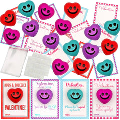 28 Heart-Shaped Squeeze Balls with Valentine's Day Cards for Kids Classroom Exchange Gifts