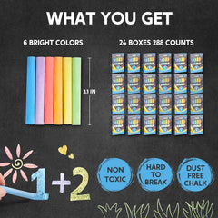288 Count Mini Chalk Set for Kids, Non-Toxic Mini Chalks for Boys Girls 3+ (24 Boxes)