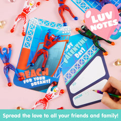 28 Pack Valentine's Day Ninja Sticky Men with Cards, Classroom Exchange Gifts for Kids