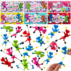 28 Pack Valentine's Day Sticky Man Toys with Cards, Classroom Exchange Gift for Kids