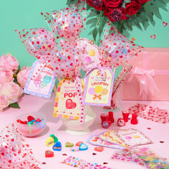 28-Pack Giant Valentine Lollipop Stationery Set with Cards, Pencils, Erasers, Stampers, Sharpener, and Stickers