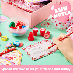 28-Pack Giant Valentine Lollipop Stationery Set with Cards, Pencils, Erasers, Stampers, Sharpener, and Stickers