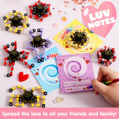28-Pack Valentine's Day Cards with Fidget Spinners, 3 Designs for Kids School Exchange