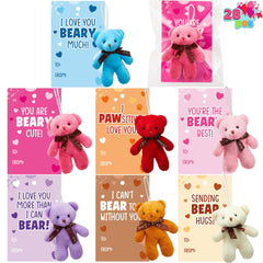28 Pack Valentine's Day Gift Cards with Mini Bear Plush Toys for Kids Classroom School Exchange