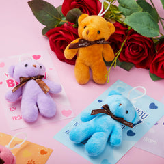 28 Pack Valentine's Day Gift Cards with Mini Bear Plush Toys for Kids Classroom School Exchange