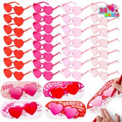 28 Packs Valentine's Day Heart Sunglasses with Cards, Classroom Exchange Gifts for Kids