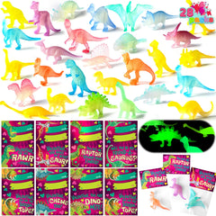 28 Pack Valentine's Day Cards with Glow-in-the-Dark Dinosaur Toys for Kids Classroom Exchange