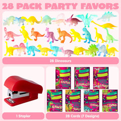 28 Pack Valentine's Day Cards with Glow-in-the-Dark Dinosaur Toys for Kids Classroom Exchange