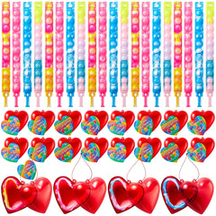 28-Piece Valentine's Day Heart Bracelet and Card Set for Kids' Classroom Exchange Gifts