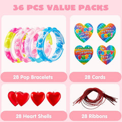28-Piece Valentine's Day Heart Bracelet and Card Set for Kids' Classroom Exchange Gifts