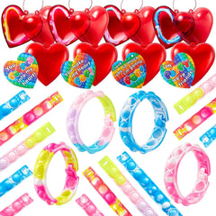 28-Piece Valentine's Day Heart Bracelet and Card Set for Kids' Classroom Exchange Gifts