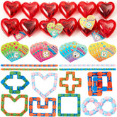28-Piece Valentine's Day Heart Gift Set with Snake Cube Puzzle and Cards for Kids Classroom Exchange