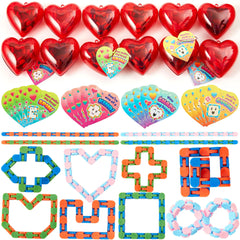 28-Piece Valentine's Day Heart Gift Set with Snake Cube Puzzle and Cards for Kids Classroom Exchange