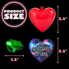 28-Piece LED Finger Light Heart Shells with Valentine's Day Cards for Kids Classroom Exchange Gifts