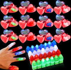 28-Piece LED Finger Light Heart Shells with Valentine's Day Cards for Kids Classroom Exchange Gifts