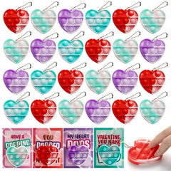 28 Heart-Shaped Pop Fidget Toys with Valentine's Day Cards for Kids Classroom Exchange Gifts