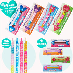 28 Pcs Kids Valentine's Cards with Pop Bubble Bracelets - Classroom Exchange Gifts