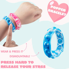 28 Pcs Kids Valentine's Cards with Pop Bubble Bracelets - Classroom Exchange Gifts