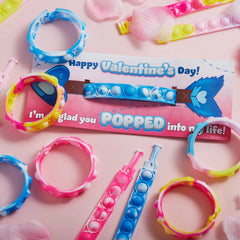 28 Pcs Kids Valentine's Cards with Pop Bubble Bracelets - Classroom Exchange Gifts