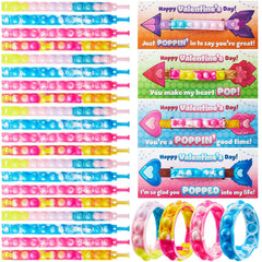 28 Pcs Kids Valentine's Cards with Pop Bubble Bracelets - Classroom Exchange Gifts