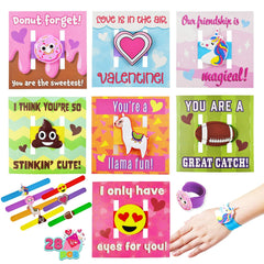 28Pcs Kids Valentine's Cards with Charm Slap Bracelet - Classroom Exchange Gifts