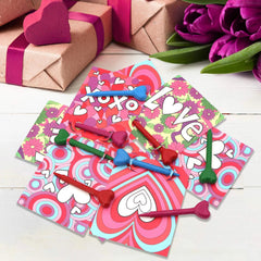 28Pcs Kids Valentine's Cards with Heart-Shaped Crayons - Classroom Exchange Gifts