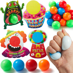 28Pcs Kids Valentine's Cards with Mini Squeeze Balls Set - Classroom Exchange Gifts