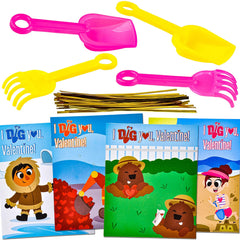 28Pcs Kids Valentine's Day Cards with Shovel Toys - Classroom Exchange Gifts