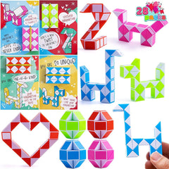 28Pcs Kids Valentine's Cards with Snake Cube Twist Puzzles - Classroom Exchange Gifts