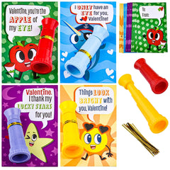 28Pcs Kids Valentine's Cards with Telescopes - Classroom Exchange Gifts