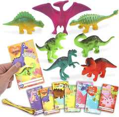 28Pcs Kids Valentine's Day Cards with Dinosaur Figure Toys - Classroom Exchange Gifts