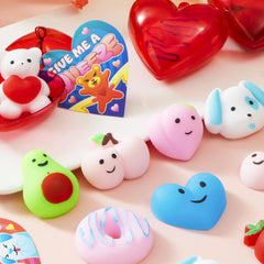 28 Hearts Filled Mochi Squishy Toys with Kids Valentine's Cards for Classroom Exchange