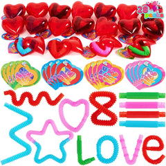 28-Pack Push Bubble Tubes Heart Shell Filled Hearts with Valentine's Day Cards for Kids Classroom Exchange Gifts