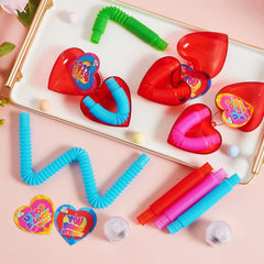 28-Pack Push Bubble Tubes Heart Shell Filled Hearts with Valentine's Day Cards for Kids Classroom Exchange Gifts