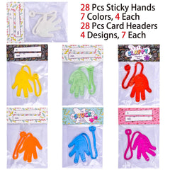 28 Pcs Sticky Hands with Valentine's Day Cards for Kids - Classroom Exchange Gifts