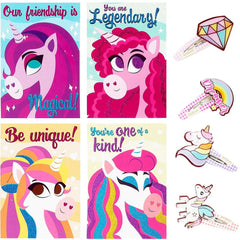 28 Unicorn Hairpins with Valentine's Day Cards for Kids - Classroom Exchange Gifts