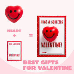 28 Heart-Shaped Squeeze Balls with Valentine's Day Cards for Kids Classroom Exchange Gifts