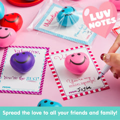 28 Heart-Shaped Squeeze Balls with Valentine's Day Cards for Kids Classroom Exchange Gifts