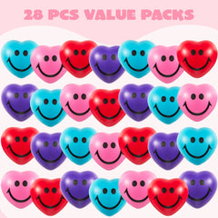 28 Heart-Shaped Squeeze Balls with Valentine's Day Cards for Kids Classroom Exchange Gifts