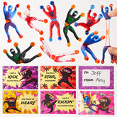 28 Pcs Sticky Climbing Ninja with Kids Valentine's Cards for Valentine Party Favors