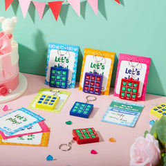 28-Piece Tic-Tac-Toe Keychain Gifts with Valentine's Cards for Classroom Exchange