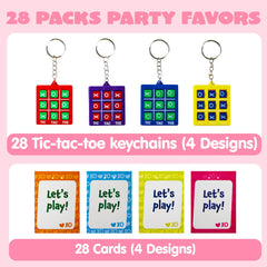 28-Piece Tic-Tac-Toe Keychain Gifts with Valentine's Cards for Classroom Exchange