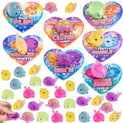 28 Glitter Mochi Squishy Toys with Valentine Cards for Classroom Exchange