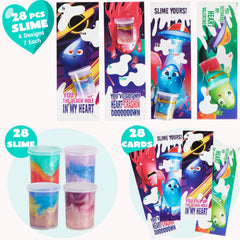 28-Pack Kids Valentine's Cards with Cosmic Realm Slime - Classroom Exchange Gifts