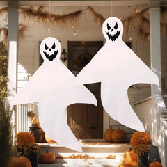 2-Pack 55-Inch Halloween Light-Up Windsock Hanging Ghost with 80 White Lights