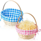 Set of 2 Easter Bamboo Woven Goodie Baskets with Handles for Party Treats and Picnics