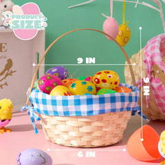 Set of 2 Easter Bamboo Woven Goodie Baskets with Handles for Party Treats and Picnics