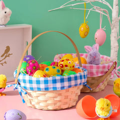 Set of 2 Easter Bamboo Woven Goodie Baskets with Handles for Party Treats and Picnics