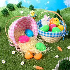 Set of 2 Easter Bamboo Woven Goodie Baskets with Handles for Party Treats and Picnics
