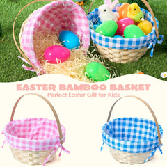 Set of 2 Easter Bamboo Woven Goodie Baskets with Handles for Party Treats and Picnics